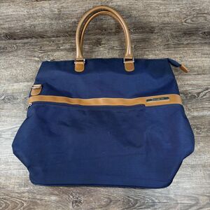 Samsonite Blue 22" Soft Case Travel Tote Bag Tan Trim Women Zippered Pockets